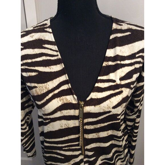 Michael Kors Medium M Animal Print Zip Front V Neck Top Womens - Picture 2 of 5